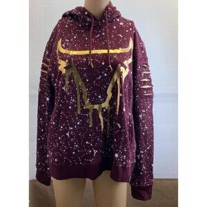 Switch Remarkable Burgundy Splatter Print Hoodie With Golden Bull Design Size L